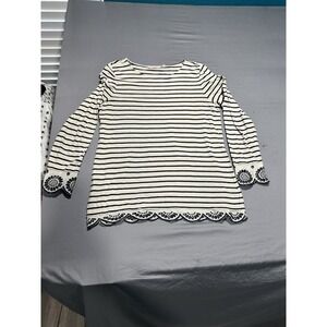 Soft Surroundings‎ Medium Suzette Top Striped Scalloped Edge Blouse